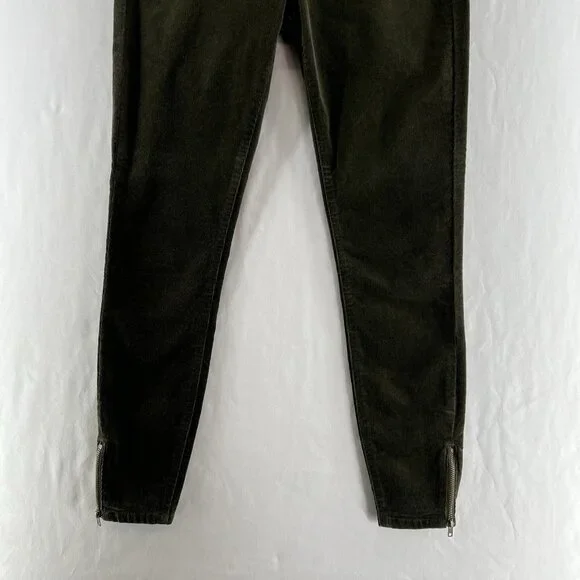 Edyson Leon Ankle Skinny Corduroy Pants Womens 28 Stretch Zip Hem Mid-Rise Green - Picture 6 of 14